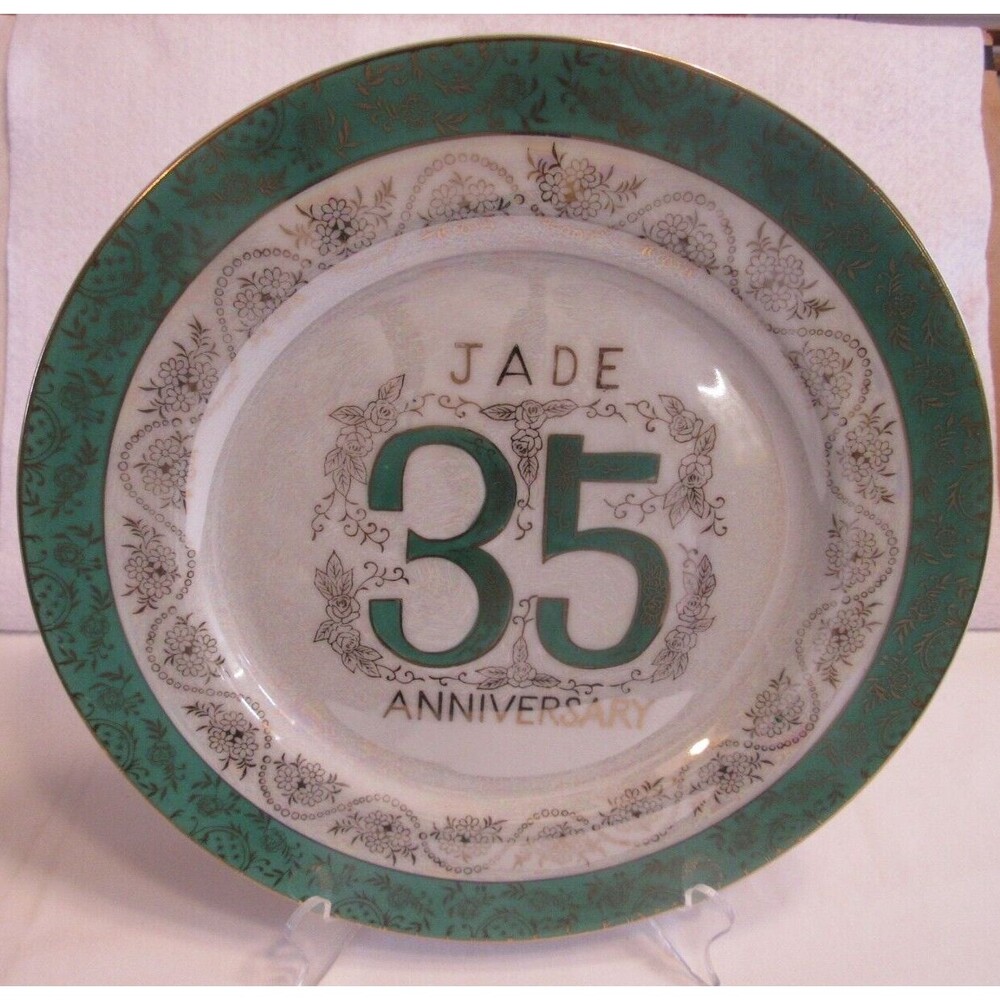 35th Jade Anniversary Green Decorative Plate Floral Pattern  Norcrest B-228